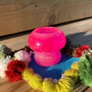 Handmade Vibrant Pink Mushroom Candle Holder